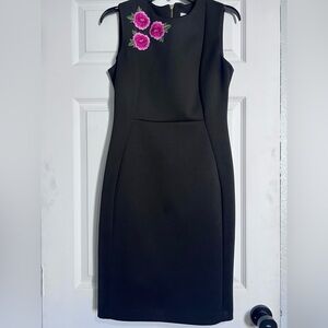 Calvin Klein Black Dress with Pink Floral Embroidery